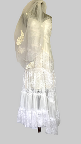 Vintage-Inspired Lace Appliqué & Chiffon Midi Dress – Boho Bridal, Summer Soirée Ready